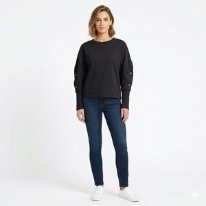 Mustard Seed Black Button Sleeve Sweatshirt Womens Medium